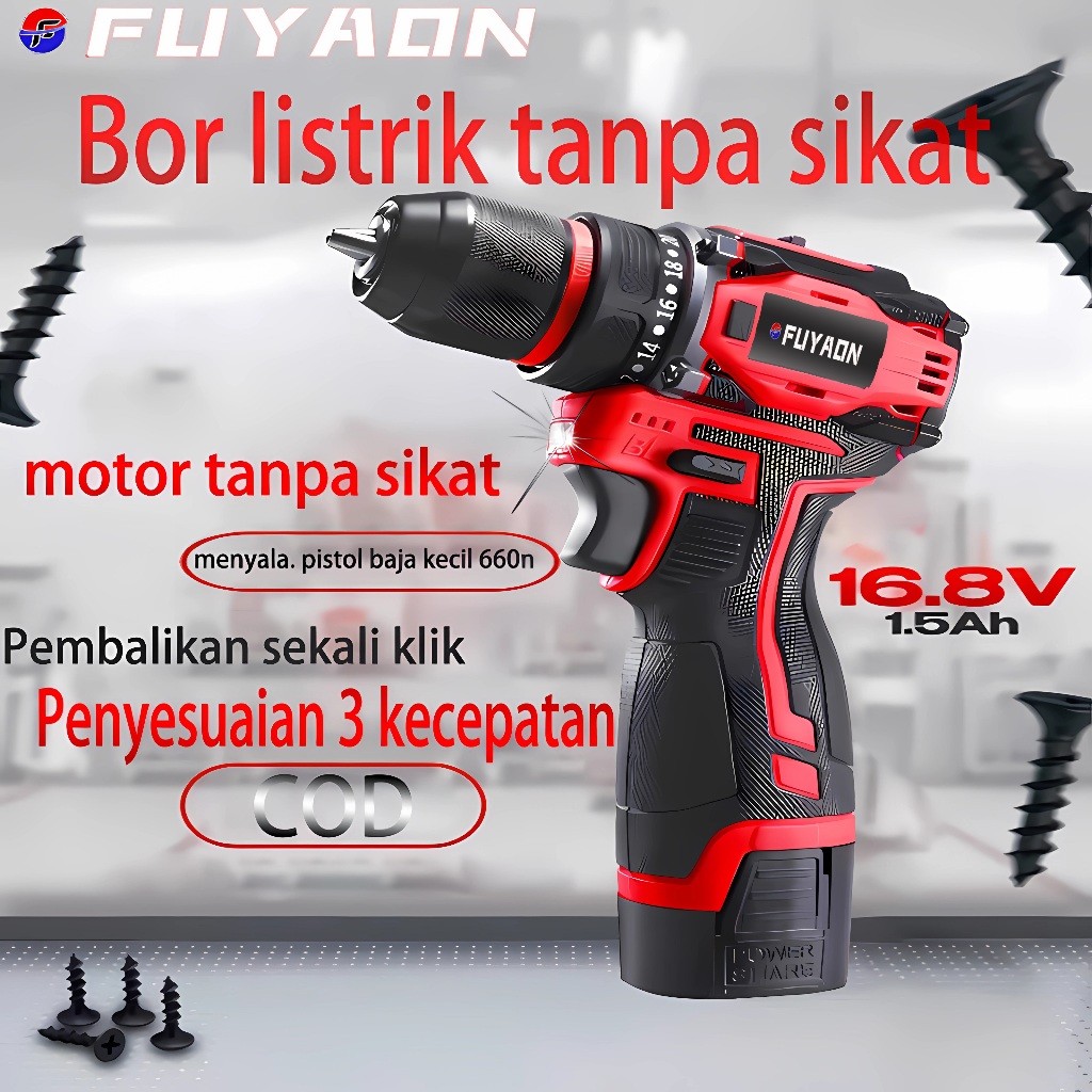 Bor Cordless 16.8V Heavy Duty COD Bor Listrik Tanpa Sikat 16.8v /baterai bor cas / bor cordless elek