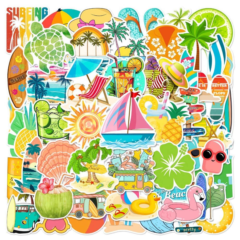 

10/25/50pcs Summer Holiday Beach Stickers Graffiti for DIY Travel Luggage Phone Laptop Guitar Water Bottle Skateboard Decor