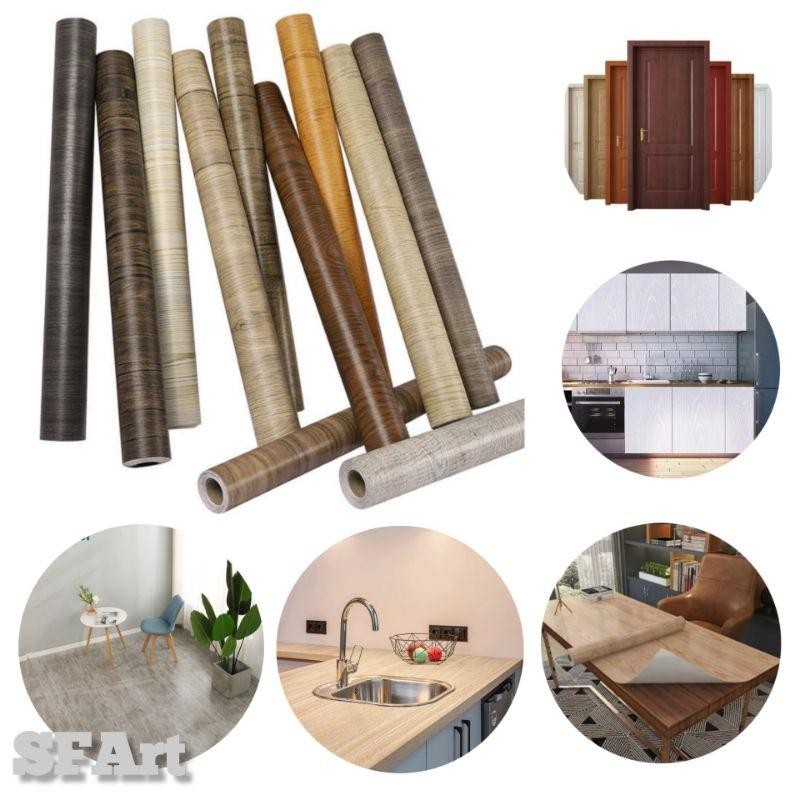 Wallpaper Stiker Pintu Lemari Meja Kayu Triplek Furniture Dinding Lantai Premium Berperekat L-120Cm