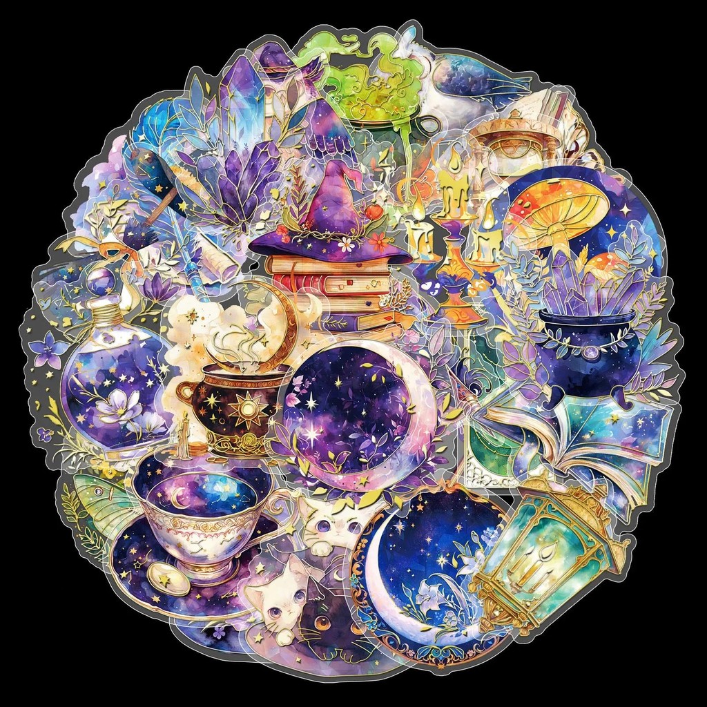 

30Pcs Magic Owl Theme Decorative Stamping Sticker Purple Dream Collage Scrapbooking Label Diy Diary Album Journal Planner