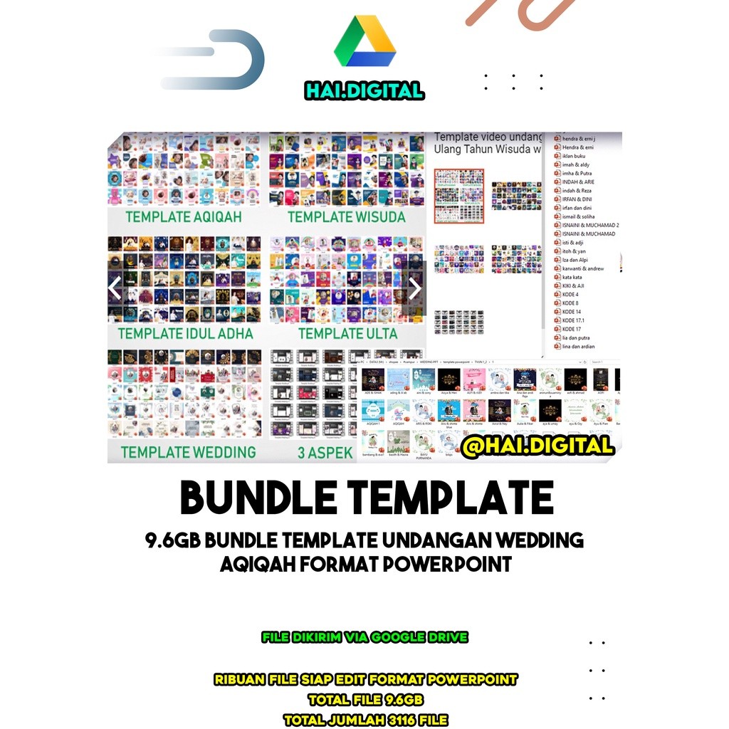 9.6GB Bundle Template Undangan Wedding Aqiqah Format Powerpoint