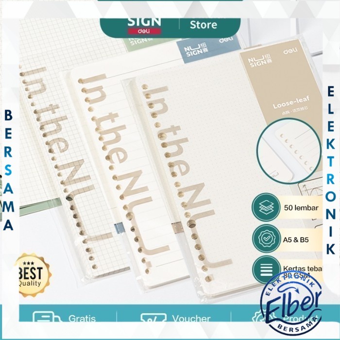 

ELBER DELI045 Nusign Loose-leaf Notebook Refill / Isi Binder A5 B5 50 Lembar NS31X Y1684