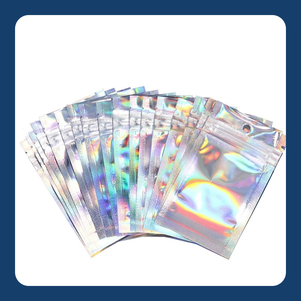 【50pcs】Lot Plastik Ziplock Hologram - Plastik Klip Ziplock Zipper Hologram Bening Souvenir