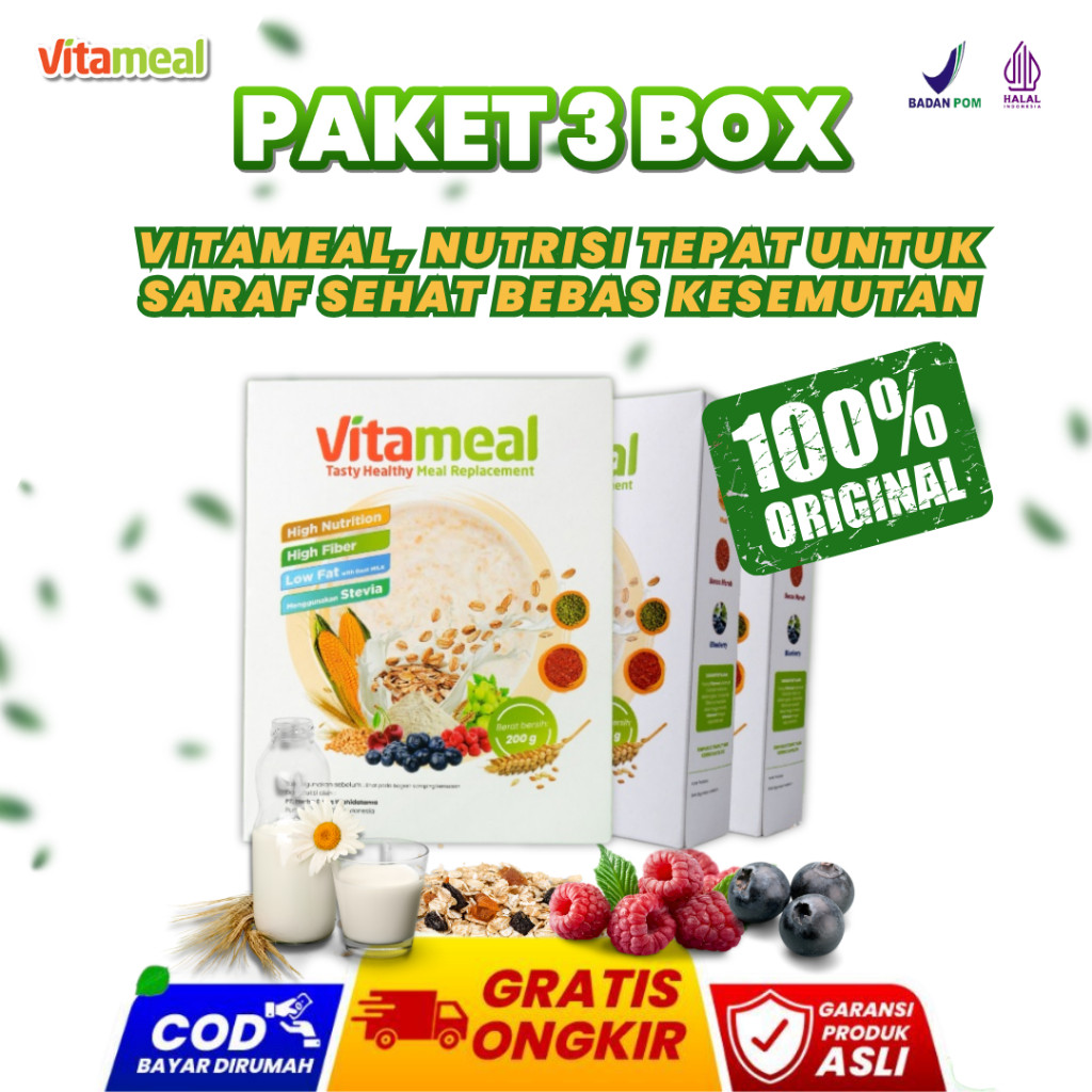 

New Vitameal [PAKET 3 BOX] Solusi Gizi Seimbang: Bebas Kebas Gula Terkontrol Tubuh Kuat Diet Kesemutan Gerd Diabetes Sereal Sehat Tanpa Efek Samping FITAMIL HERBALPremium