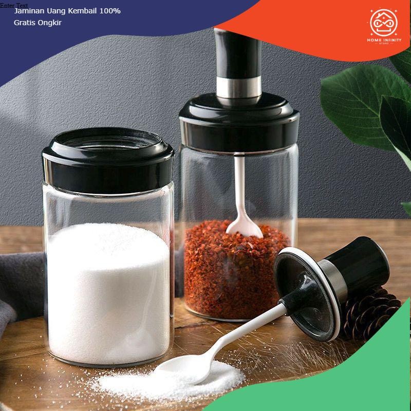 Botol Bumbu Dapur/ Tempat Bumbu Rempah Botol Kaca Serbaguna/ Botol + Sendok