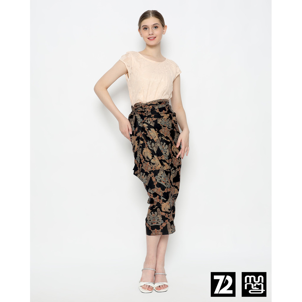 ROK BATIK SPAN Skirt Lilit Kebaya Instan Modern Wanita Motif Burung Asmat Warna Hitam 725114 Cap 72 