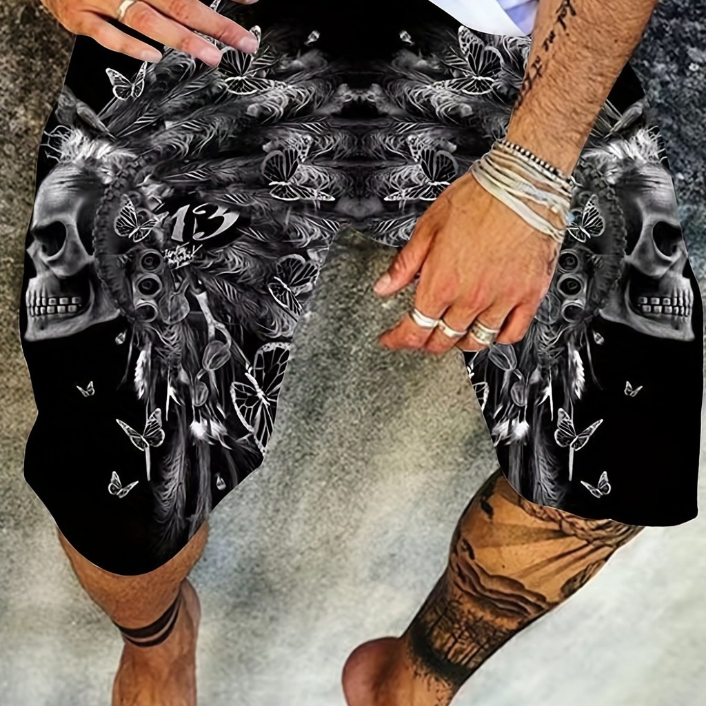 New 3D printed skull print men's sports leisure holiday travel personalized hiphop cool shorts summe