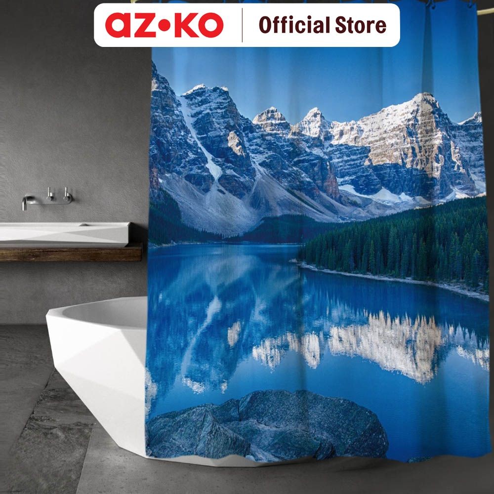 AZKO Forhom 180x180 cm Tirai Kamar Mandi Dengan Hooks Mountain Gorden Penutup Ruang Shower Curtain S