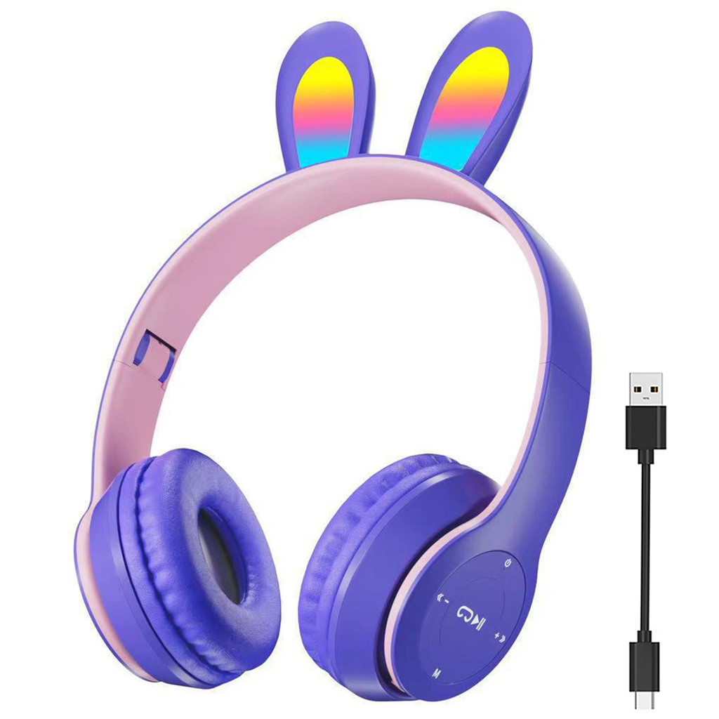 1PC Headphone Bluetooth Gaming Wireless Earphone Kucing Murah Headset Anak Perempuan Bass P47M(Ungu)