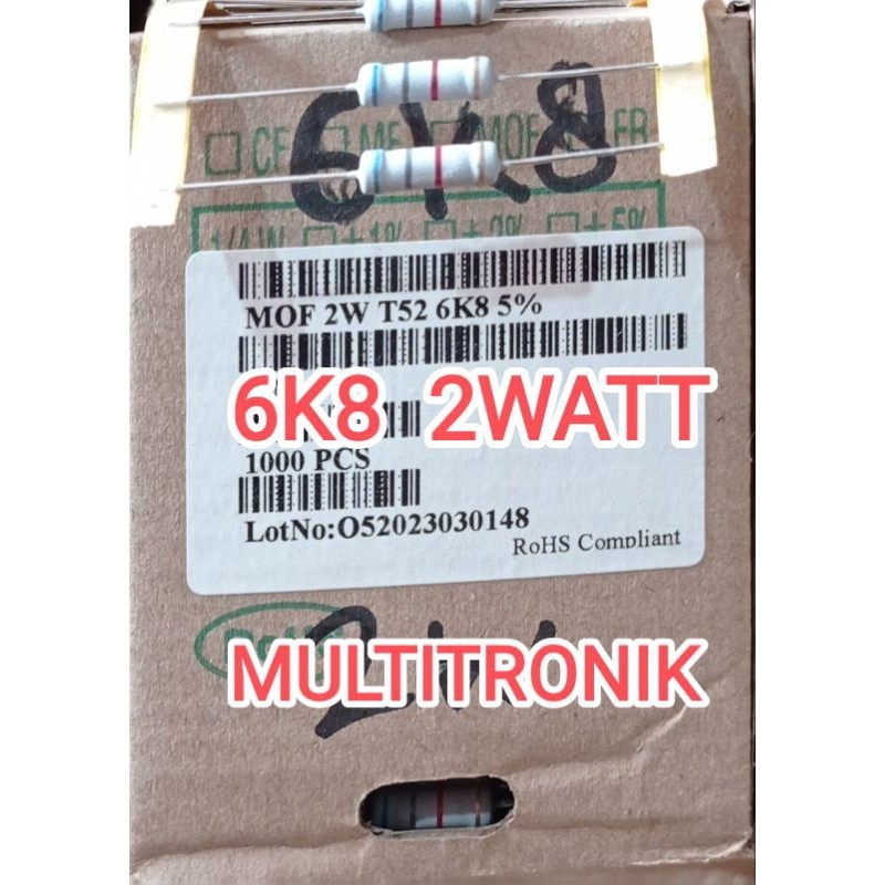 RESISTOR 2WATT 6K8 5% RESISTOR 6K8 2WATT MOF TAIWAN