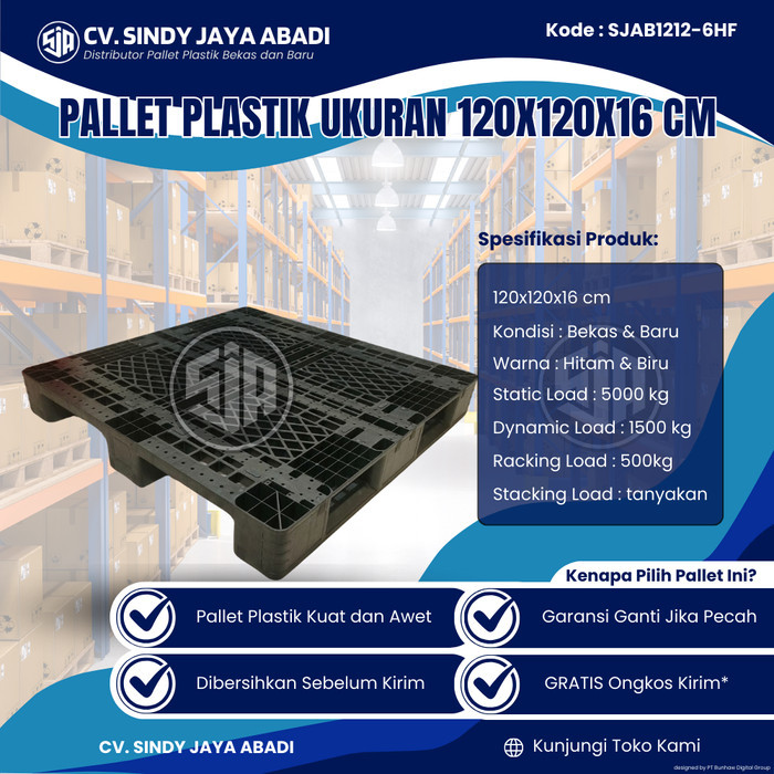 

Pallet Plastik Bekas Ukuran 120x120x16 cm - SJAB1212-6HF / Pallet Plastik Warna Hitam / Pallet Plastik Jaring