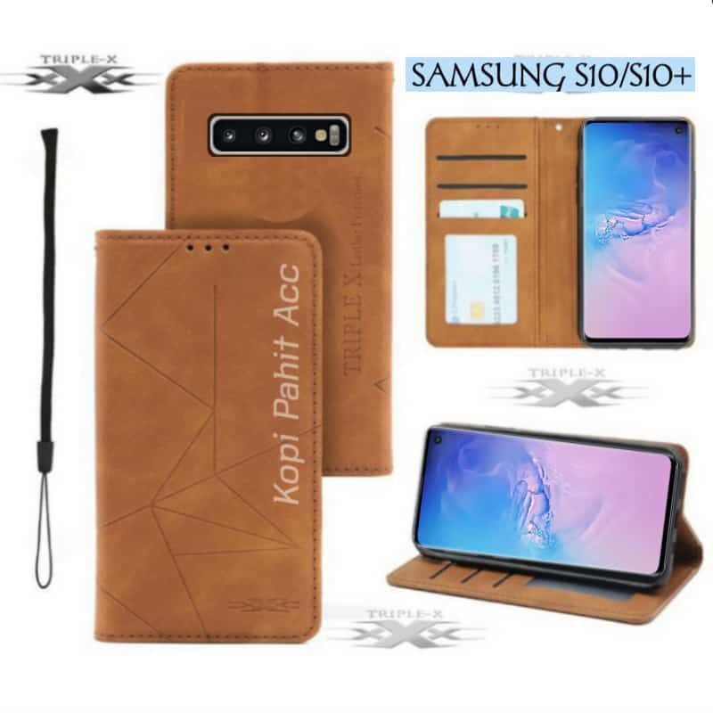 Case Samsung Galaxy S10 S10 Plus Flip Cover Wallet Sarung Hp Casing Dompet Flip Magnet