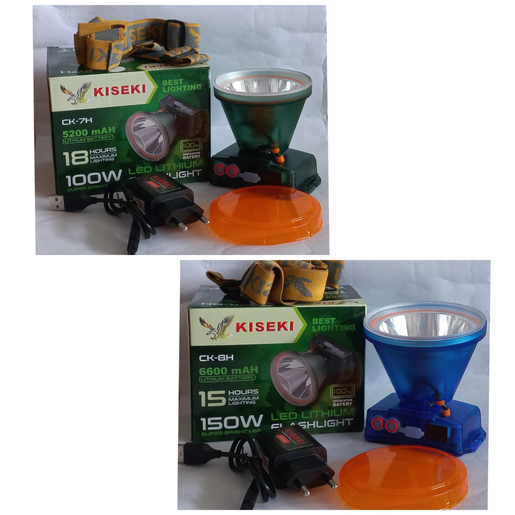 Senter Kepala Kiseki CK-8H 150 Watt Senter Kepala Kiseki CK-7H 100 Cahaya Putih & Kuning Nyala Teran