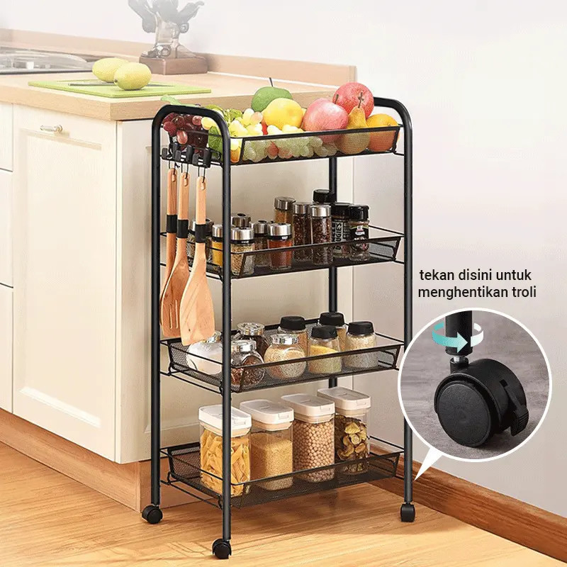 toserba Mehaa Rak Troli GINGER Rak Penyimpanan troli besi 4 susun / Trolly 4 layer ada roda / Troli 