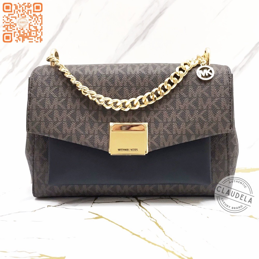 Michael Kors Lita Medium Shoulder Bag in Signature Brown Black