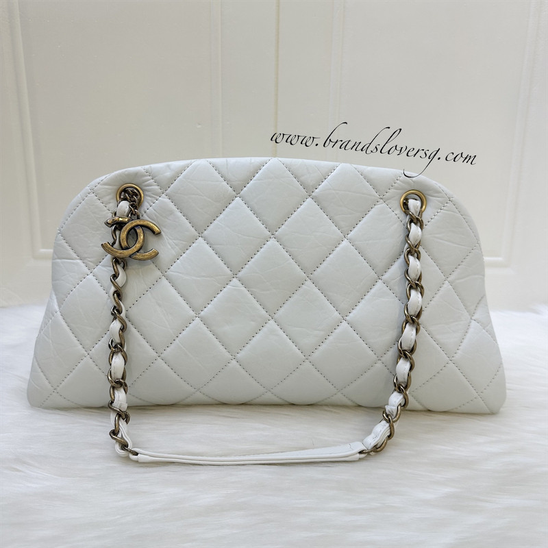 (Pre-loved) Chanel Just Mademoiselle Bowling Bag in White Calfskin and AGHW
