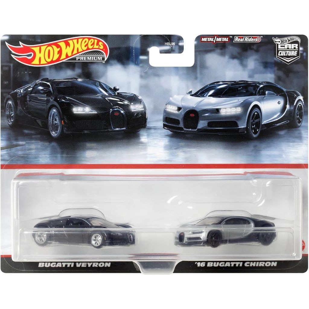 HKF52 | Hot Wheels Premium Car Culture 2Pack Bugatti Veyron Vs '16 Bugatti Chiron - Mainan Mobil Bal