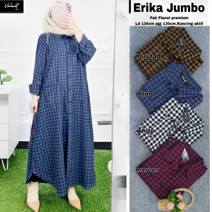 Gamis Wanita Keren Murah Bahan Bagus /NEW ERIKA JUMBO FLANEL PREMIUM GAMIS WANITA MOTIF KOTAK LD 134