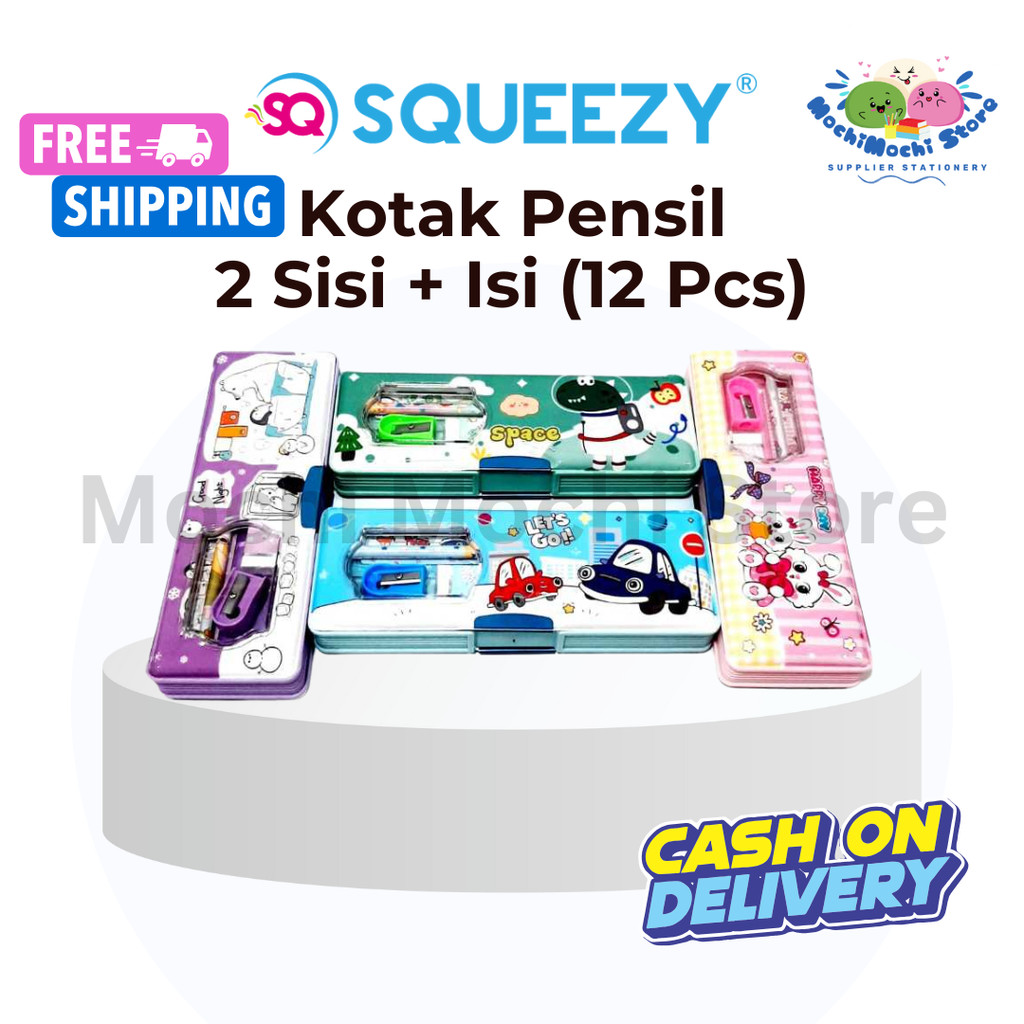 

PER 12 PCS Kotak Pensil 2 Sisi + Isi CC-7819 | Pencil Case + Free (Pensil, Penghapus, Penggaris dan Serutan) | Tempat Pensil | Kotak Pensil Magnet Karakter Tutup Magnet | CC-7819