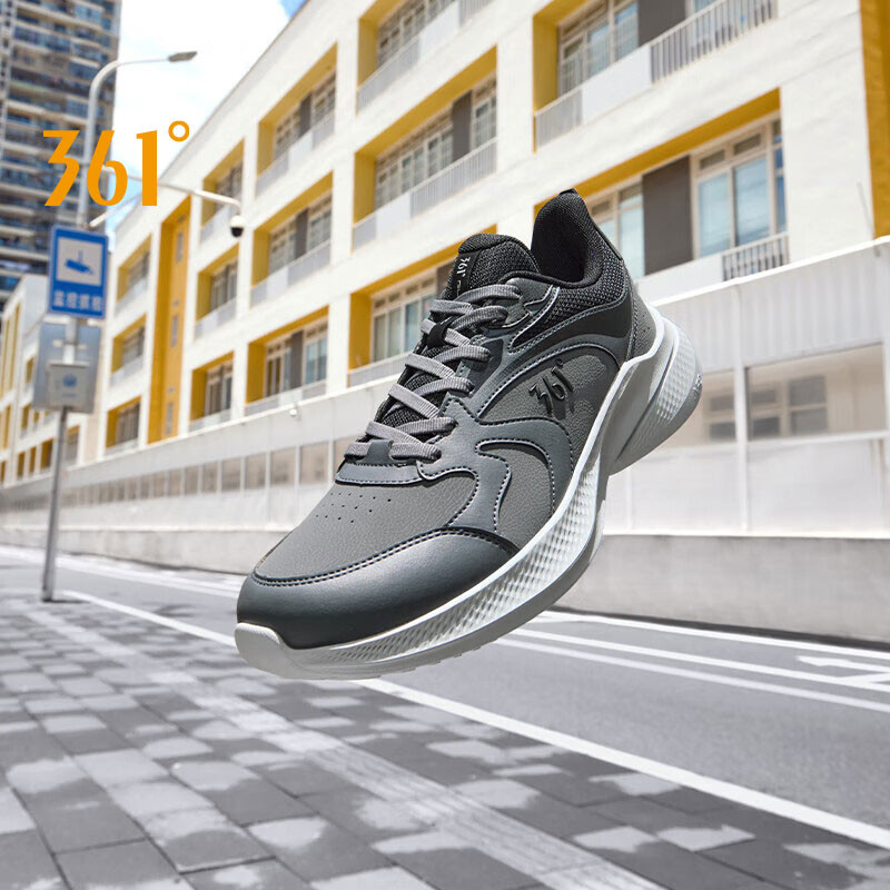 361 Degrees Men Running Shoes Leather Surface Water-repellent Warm Comfortable Elastic Non-slip Jogg