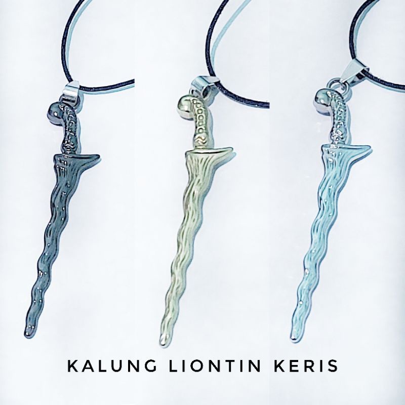 4s Grosir Solo || Kalung Tali Hitam dengan Liontin Keris Bahan Titanium Anti Karat & Luntur || Akses