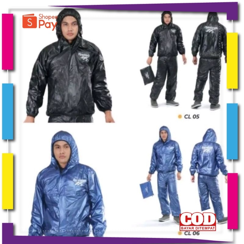 [PREMIUM BAHAN TEBAL] Jas Hujan Sauna Reebok Pria Dan Wanita / Sauna Olahraga / Baju Sport Olahraga