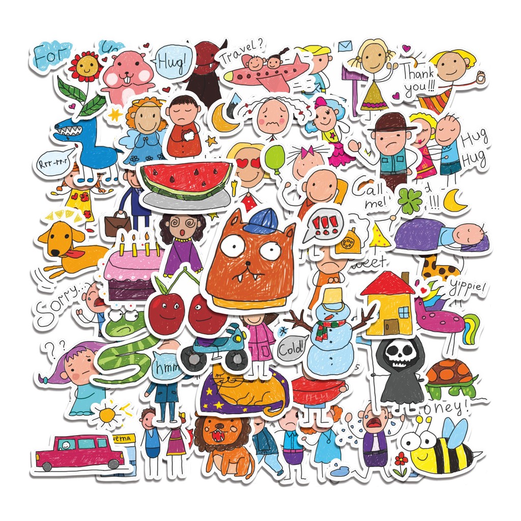 

COD 50 Pcs Stiker Children Art Style Lucu Anti Air Untuk Dekorasi Notebook Sepeda Skateboard Handphone