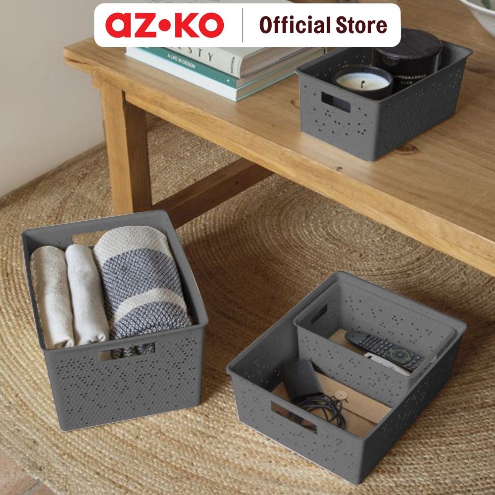 AZKO Tatay Keranjang Penyimpanan - Abu-Abu Terra Handle Storage Basket Kotak Penyimpanan Serbaguna B