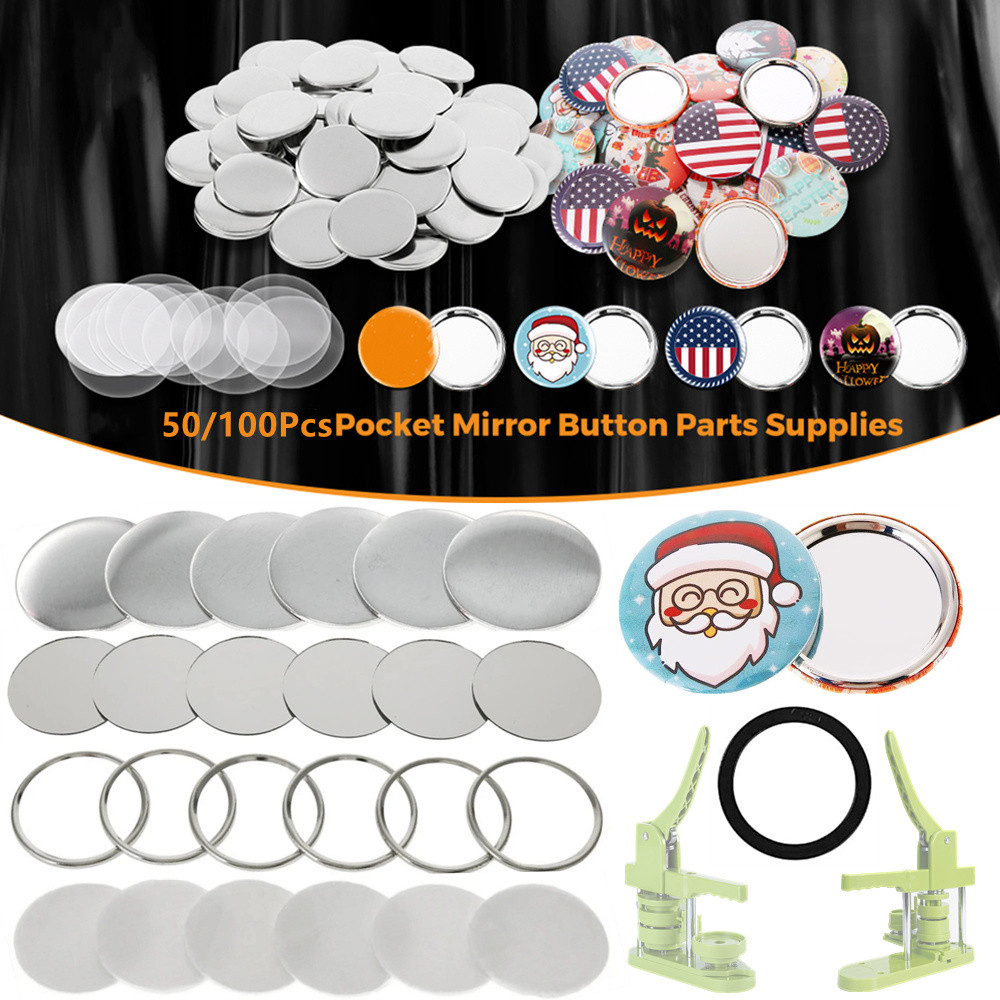 

58MM Blank Mirror Badge Button Maker Part, DIY Round Button Part Supplies Pocket Mirror for Badge Press Making Machine 50/100Pcs