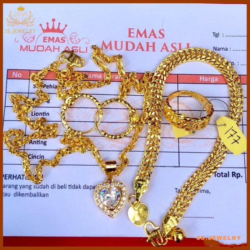 Terlaris Promo.....set perhiasan emas gold 24k lapis emas mudah kadar 17,7 dapat nota toko