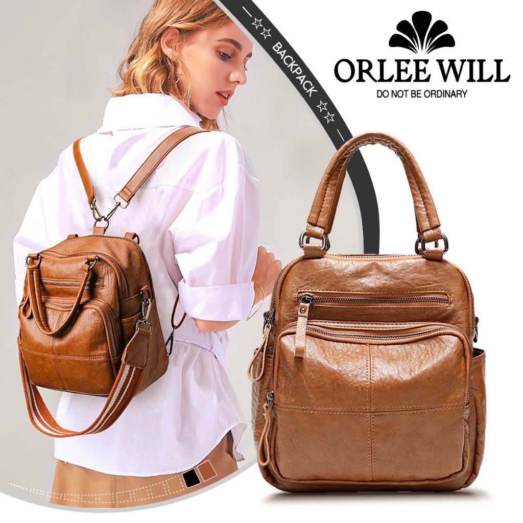 Tas Ransel Wanita Kulit Asli Garut Waterproof Anti Air 4 Cara Pakai Backpack OL-1992 - ORLEE WILL