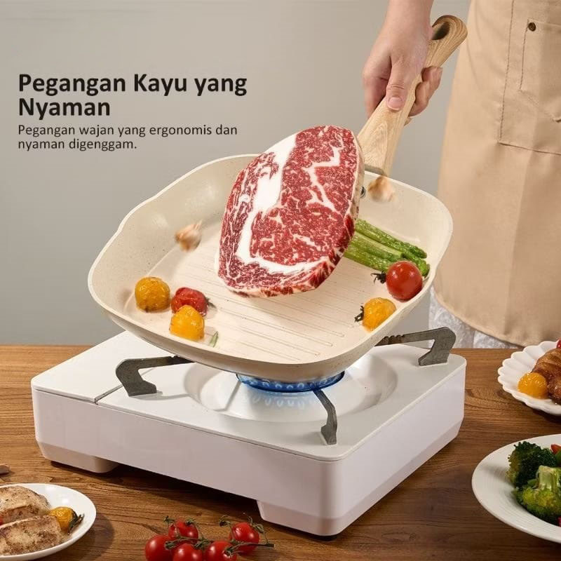 Sentra Living Teflon 20Cm Q2-2003 / Grill Pan Anti Lengket / Panci Teflon Kotak Anti Lengket Beige