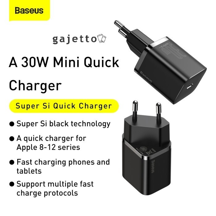 Kepala Charger BASEUS 30W Type-C Super Si quick charger IC 30W EU CCSUP-J