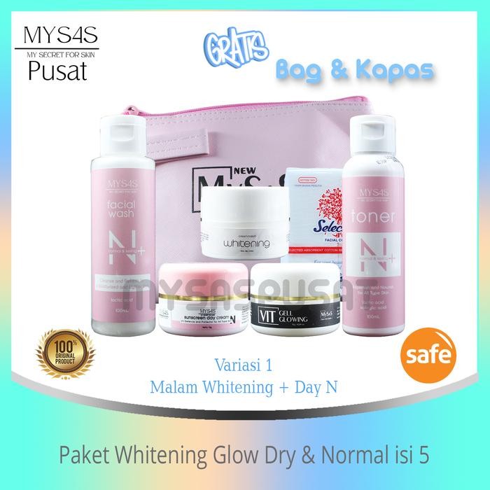 Mysas skincare paket Whitening glow Dry & Normal isi 5  Mencerahkan Membersihkan Mengencangkan Kerut