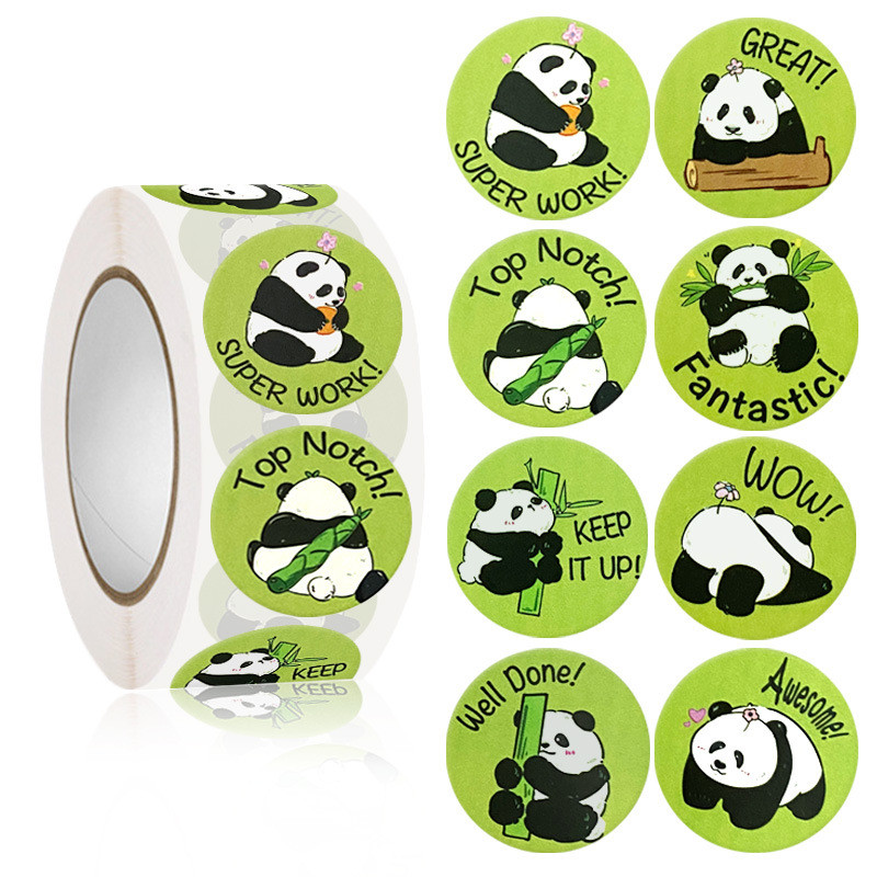 

100-500 Pcs 1inch/2.5cm Cute Animal Panda Stickers Roll for Envelope Praise Reward Student Work Label Stationery Seal Lable