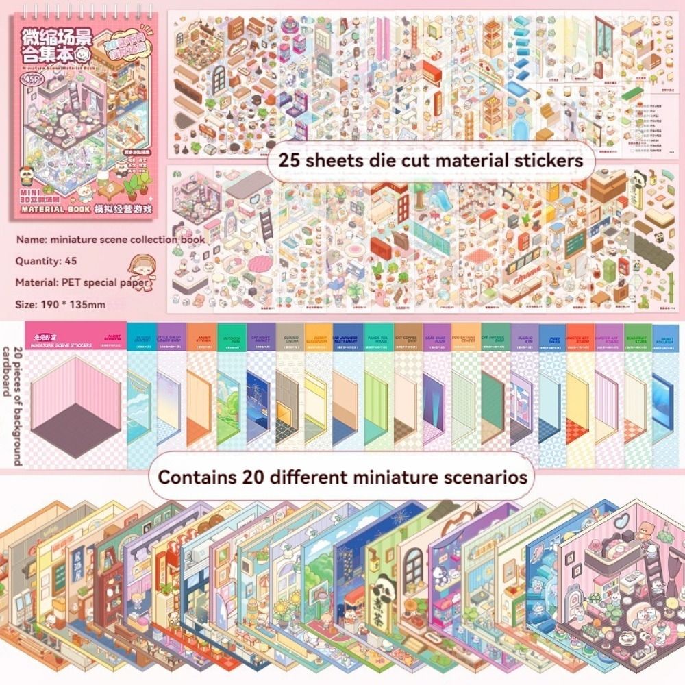 

20in1 Landscape Sticker Book DIY Cartoon Cabin Scene Decorative Decals Free Combination Tear-proof 3D Stickers Scene Set