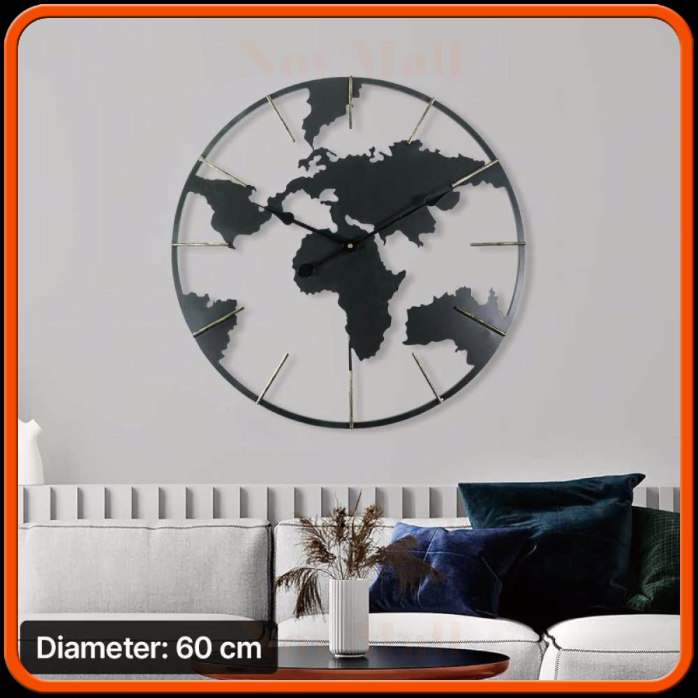 Jam Dinding Besar Globe Design Iron Silent Movement 60cm - OG-55