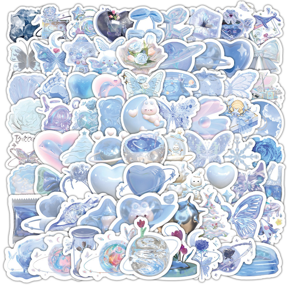

10/30/50/100pcs Cute Shining Blue INS Style Artsy Stickers Aesthetic Cartoon Decoration Decals Waterproof Graffiti Cool Sticker