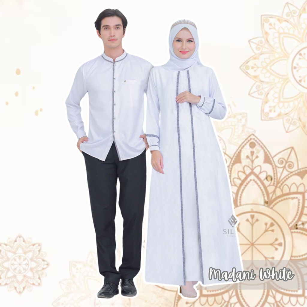 Baju Lebaran Sarimbit Keluarga Dress Gamis Wanita Silmi Madani Family Putih
