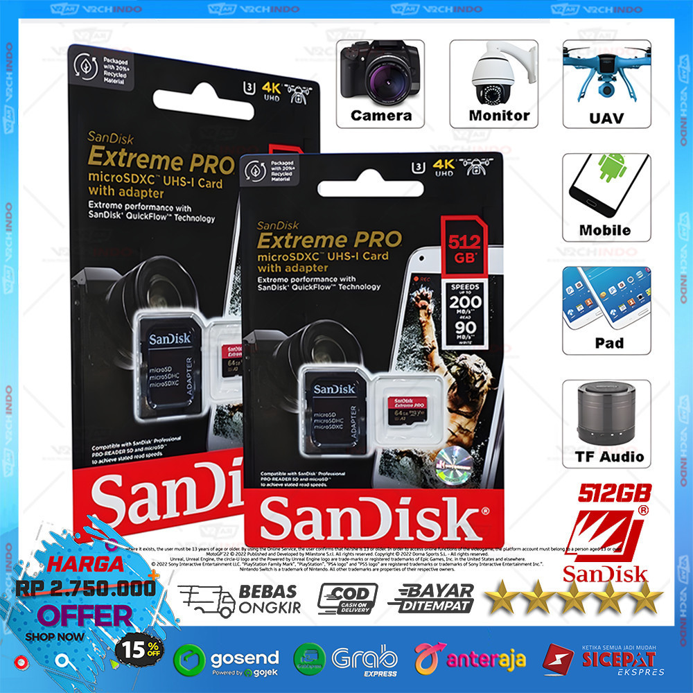Micro SD Memory Card 32GB / 64GB / 128GB / 256GB Sandisk Extreme Pro A2 Original MicroSD Speed up to