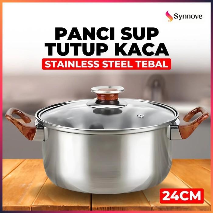 Panci Stainless Steel Pan Tebal  Food Grade Panci Sup Sop  Panci Sayur Tutup Kaca Panci Susu Stainle