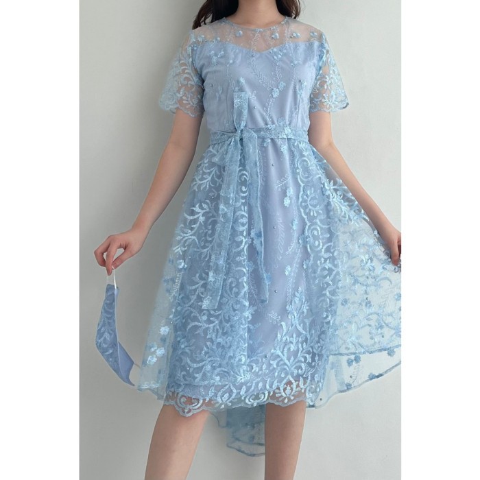 ✨LARIS✨ -Ken-185 Dress Pesta Kondangan Wanita Mewah A-Line Dress Bridesmaid - Baby Blue