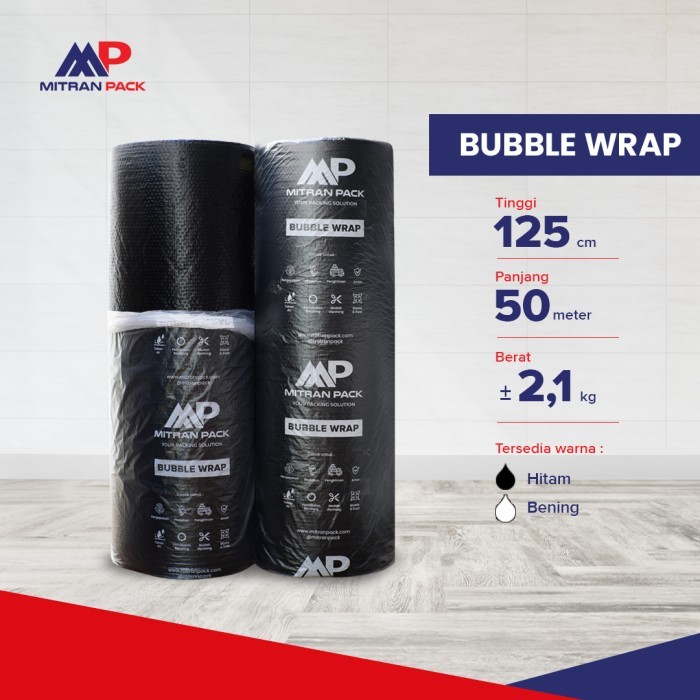 

Bubble Wrap 125 cm x 50 meter Hitam Bening Mitran Pack - Hitam 2,1kg, Non Core