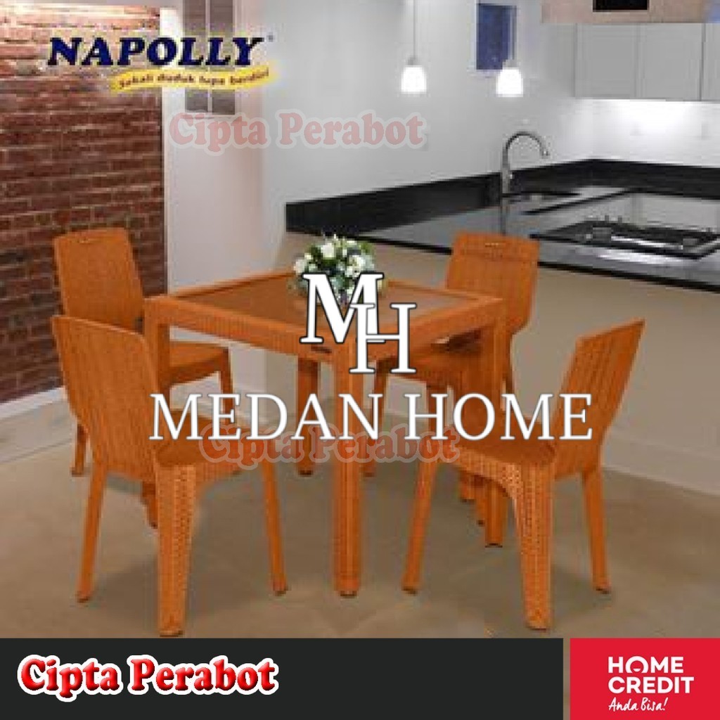 [MEDANHOME] Dinning Set Meja Makan Plastik Napolly Petak 4 Orang Lengkap Kaca - TERMURAH