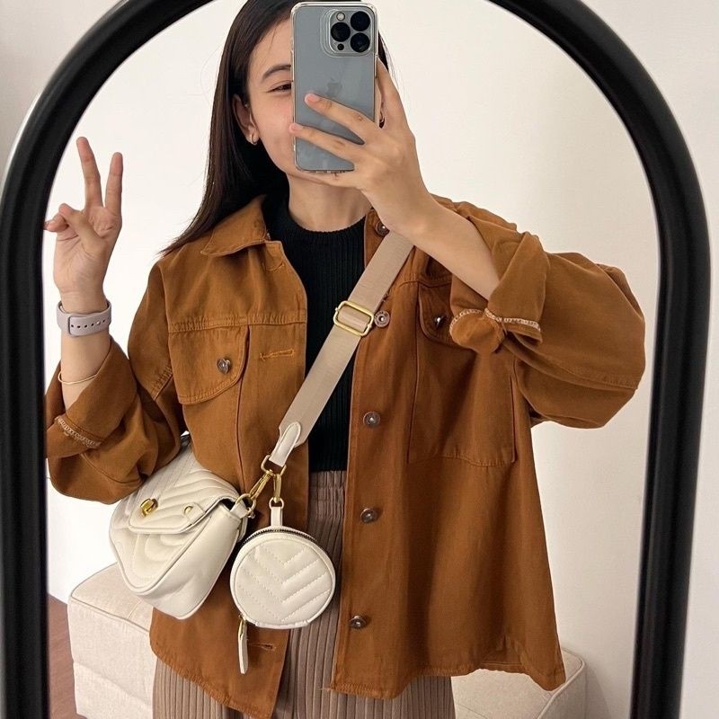 JU87T Exo Jaket Jeans Wanita Oversize