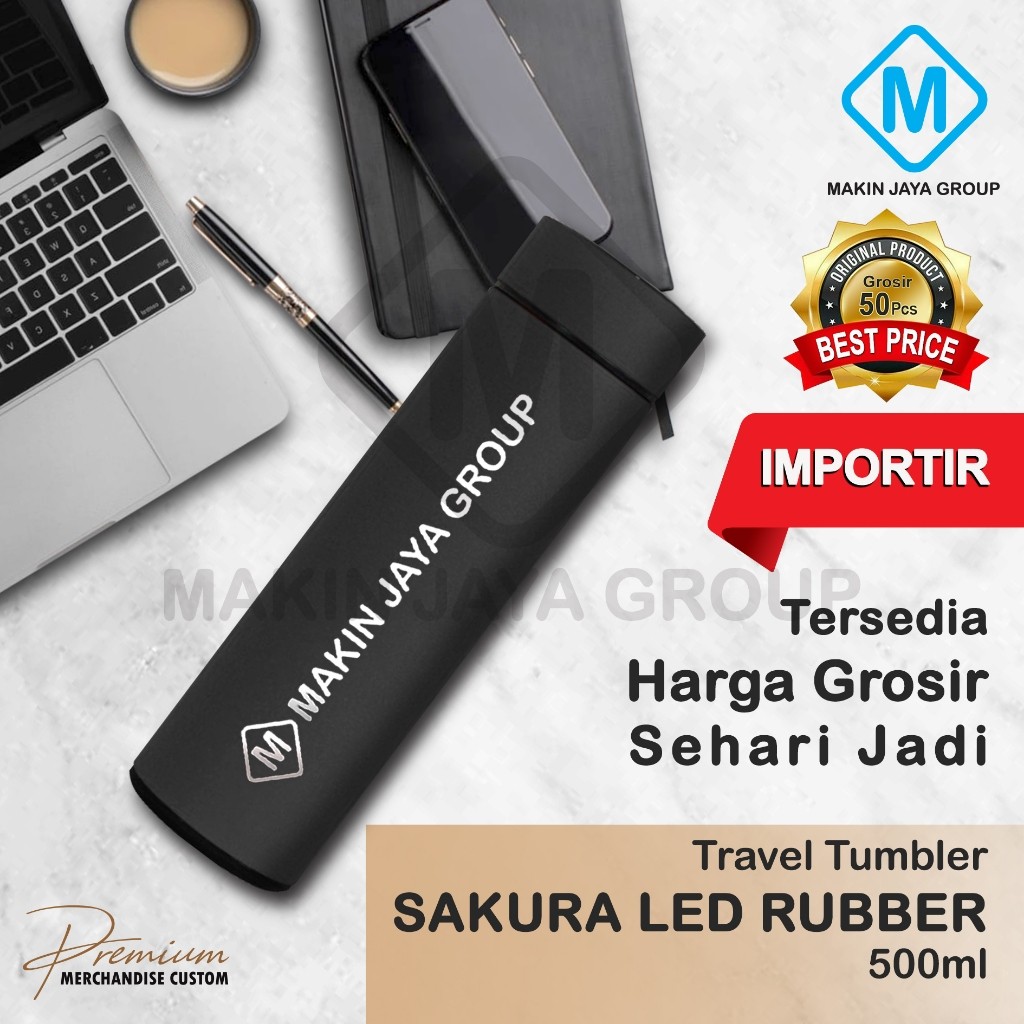 Grosir MJG TERMURAH Custom Tumbler Suhu Smart LED Temperatur DOFF RUBBER Laser Grafir Souvenir