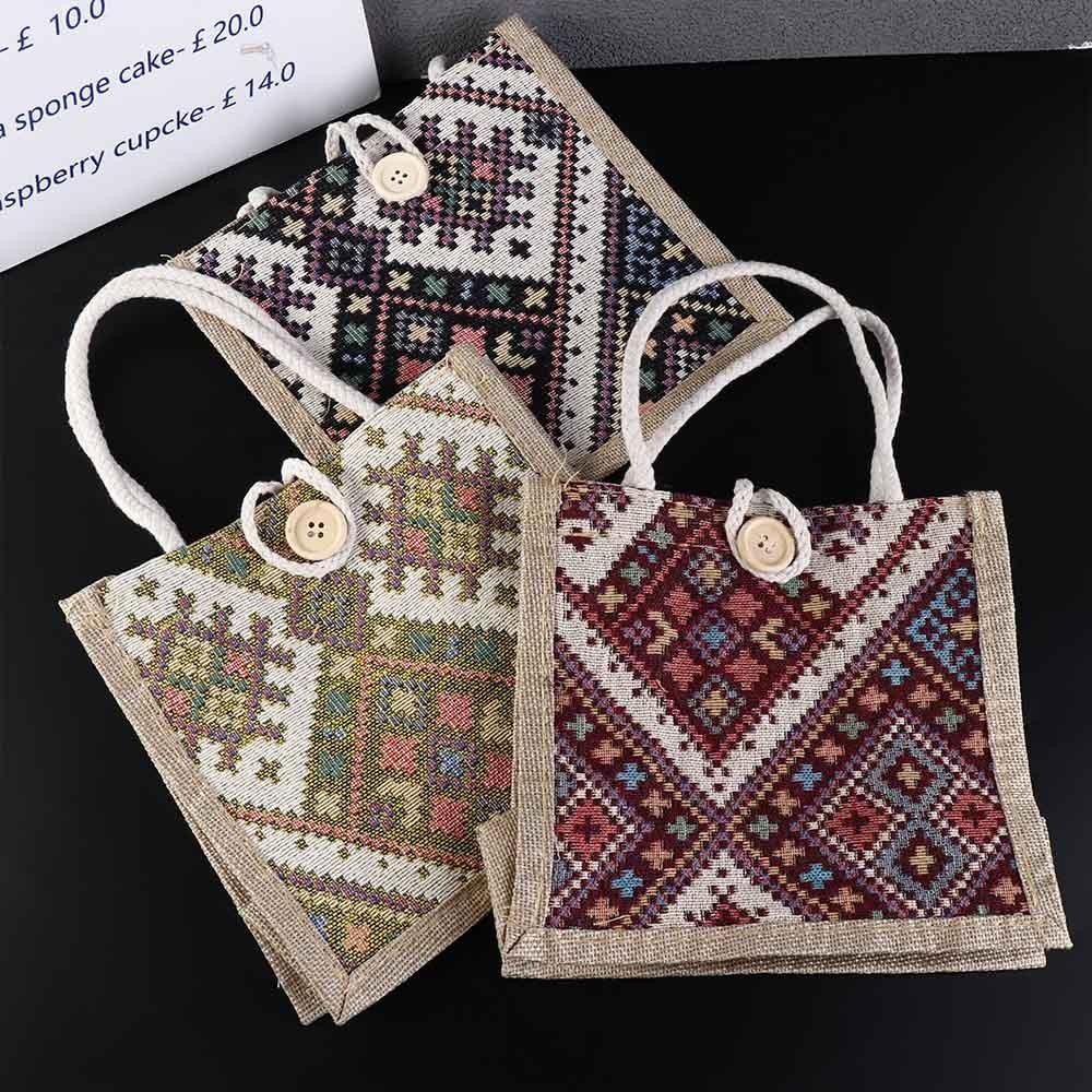 

Embroidery Ethnic Style Canvas Bag Large Capacity Portable Printing Cloth Lun Bag Storage Bag Print Linen Handbag ildren