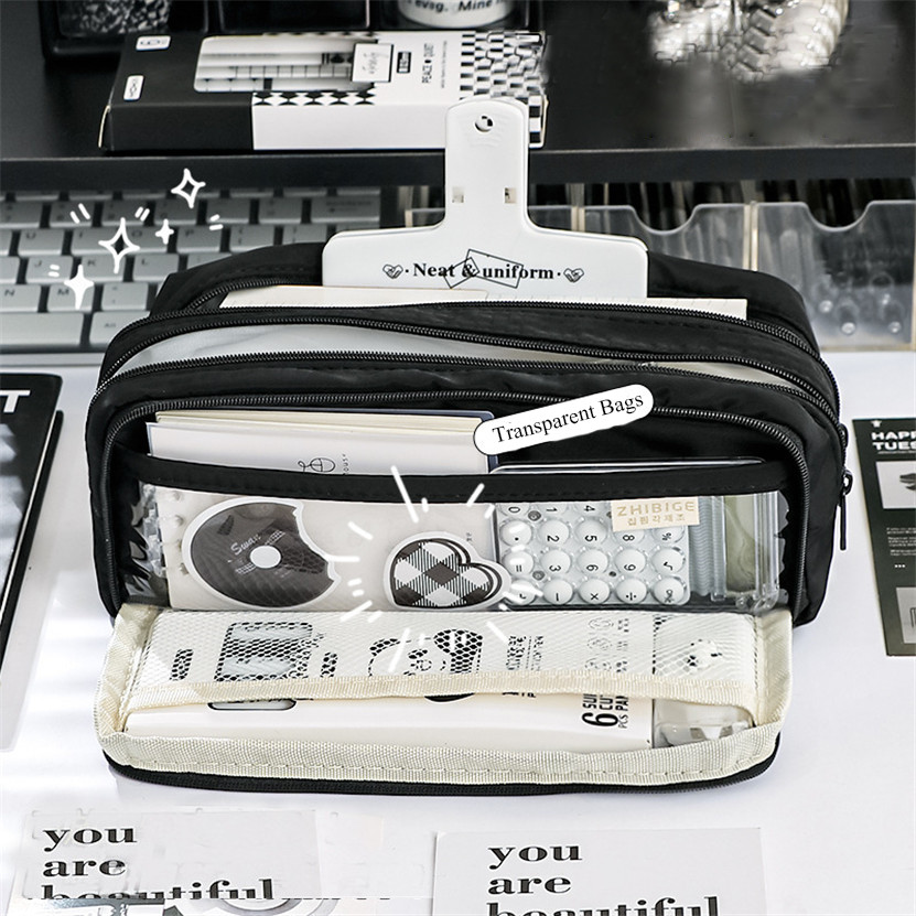 

Pencil Case Transparent Pen Bags Layers Big Stationery Box Material Escolar School Items Estuche De Lápices Piórnik Cute Things