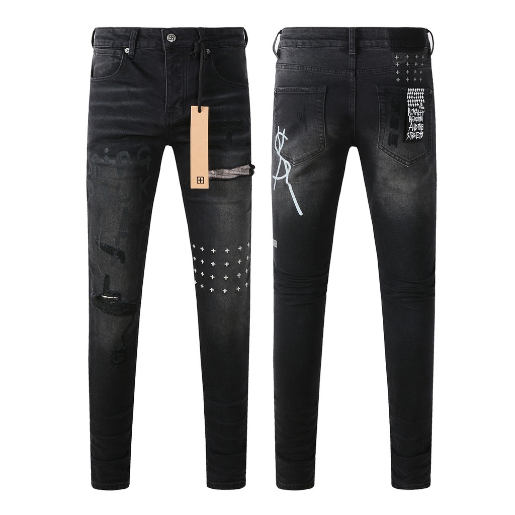 KSUBI Cross Jeans American High Street Paint Hole Trend Low Rise Skinny Denim Pants Pleated Ripped L