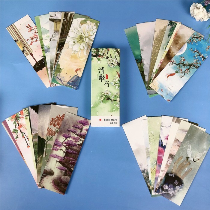 

Set Koleksi Kartu Penanda Buku / Bookmark / Dekorasi (Lukisan Tiongkok Kuno: Pemandangan Alam, Bunga) (Isi 30)